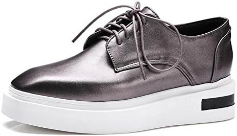 SHOWHOW Women's Trendy Square Toe Lace Up Mid Wedge Heel Platform Sneakers Shoes Gun 10.5 B(M) US