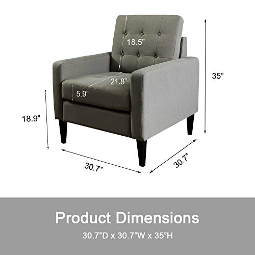 Top Space Accent Chair Living Room Chairs Arm Chair Single Sofa Upholstered Gray Comfy Fabric Mid-Century Modern Furniture for Bedroom Office (1PCS-1, Gray)