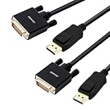 DisplayPort to DVI 6 Feet Cable 2 Pack, Benfei Dp Display Port to DVI Converter Male to Male Gold-Plated Cord 6 Feet Black Cable Compatible for Lenovo, Dell, HP and Other Brand