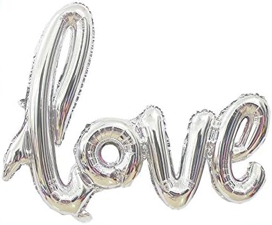 CHQHQ Love Balloon Banner Jumbo Foil Balloon Handwriting Letter Giant Celebration Balloon Romantic Wedding Bridal Shower Anniversary Engagement Party Decoration 42.5 inches(Silver)