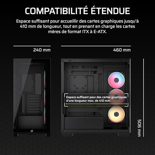 3500X LX-R RGB Boîtier PC Mi-Tour avec Vitre Panoramique – 3 Ventilateurs RGB LX120-R Préinstallés, Comprend System Hub, Peut Accueillir Jusqu'à 10 Ventilateurs de 120 mm – Noir