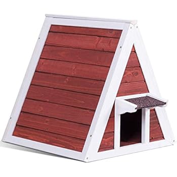 Tangkula Triangle Cat House, Wooden Indoor/Outdoor Weatherproof Pet Kitten Condo Shelter with Back Escape Door, Cat House with Eave to Prevent Rain for Animals (Red)