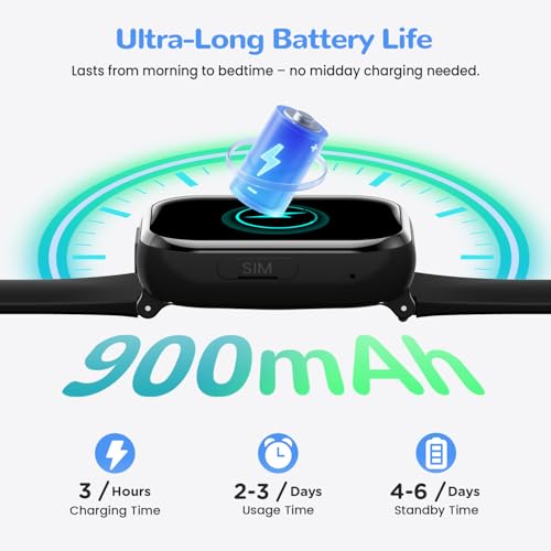 4G Children's Smartwatch GPS Watch with Video Calls, Voice Chat, School Mode, Dual Camera, Alarm, Pedometer, IP68 Calculator Smart Watch for Boys and Girls, Black