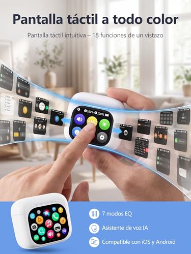 AI Auriculares Traductor en Tiempo Real: 156 Idiomas Traductor Instantáneo 3en1 – Pantalla Táctil LCD - Aislamiento Ruido In-Ear - Asistente IA Control Remoto Fotos – Viajes Negocios Estudio Reuniones