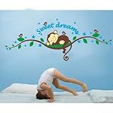 MZY LLC (TM) Sweet Dreams Monkeys and Tree Birds Wall Sticker Decals Nursery Baby Room Home Decor Decal For Children's Room