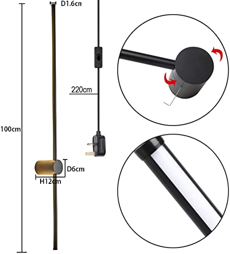 Redare Long LED Wall Light,Modern Wall Lamp,15W 100cm Warm White Black Long Strip Wall Sconce with UK Plug in Cord On/Off Switch Minimalist Linear Wall Light for Living Room,Bedroom,Hallway