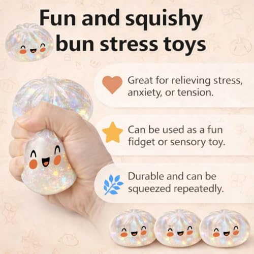 Glitter Dumpling,Large Dumplings Squishy,Mega Rainbow Dumpling Stress Relief Fidget Toy (1, White)