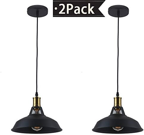 2 Pack Retro Industrial Pendant Light Black Rust Silver Mental Shape Old Factory Style with Antique Finish