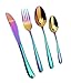 Lightahead 16pcs Rainbow colored Iridescent Stainless Steel Flatware Tableware Cutlery Set (Multicolored)