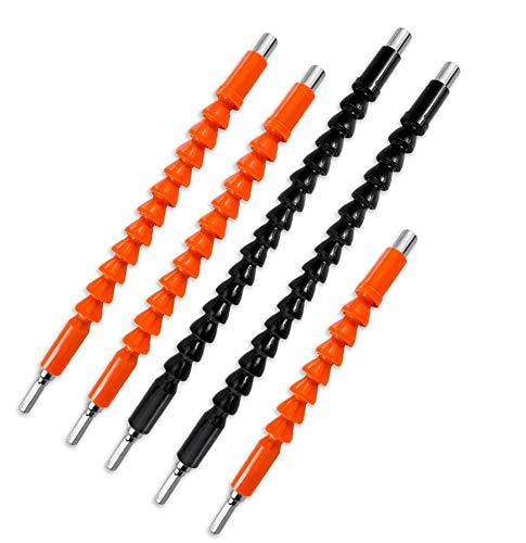 5 pcs Flexible Drill Bit Extensions, CNYMANY 11.8 9.8 7.9 inch 1/4'' Hex Shank Screwdriver Connection Shaft Tip Flex Drive Quick Connect Adapter Power Tool Kit - Black, Red, Orange