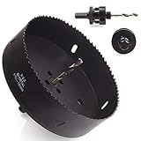 Eliseo 6 inch 150 mm Hole Saw Blade for Cornhole Boards / Corn Hole Drilling Cutter & Hex Shank Drill Bit Adapter for Cornhole Game / Carbon Steel & BI-Metal Heavy Duty Steel(Black)