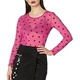 Sheer Mesh Long Sleeve Layering Tops for Women Crew Neck Heart Lace Blouse Sexy See Through Going Out Shirts