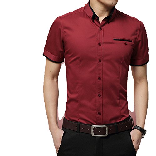 Summer-lavender Men's Short Sleeve Business Turn-Down Tuxedo Shirt,Red,4XL
