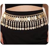 Wiwpar Boho Golden Coin Women's Belly Dance Gypsy Hip Skirt Scarf Wrap Belt for Cosplay Halloween Costume Accessory (Style2)