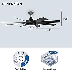 YITAHOME Black 60 Inch Ceiling Fan with Light and