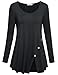 Faddare Long Sleeve Split Tunic, Womens Crew Neck Solid Color Buttons Side Casual Shirts,Black XL