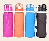 Saron Tech. Foldable Silicone Sports Water Bottle BPA Free FDA Approved 100% Food Grade Silicone, Collapsible Unbreakable Leak Proof Reusable Ice Pack 26 Oz 750ml (Orange,Purple,Blue,Brown)