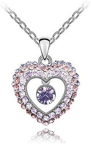 Next-Fri Girl Western Princess Korean Austrian Crystal Pendant Necklace(Purple)