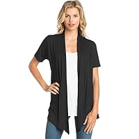 12 Ami Basic Solid Short Sleeve Open Front Cardigan Black Large