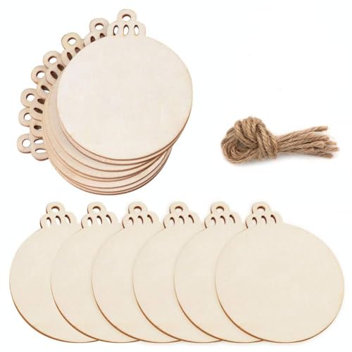PartyTalk 30pcs Round Wooden Discs with Holes, 3