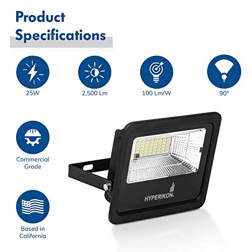 Hyperikon Solar Flood Light LED 25W, Outdoor Security Lighting Fixture, 180 LED Chips 5000k, Remote Control Street Lights, Dusk-to-Dawn Light Sensor, Waterproof IP65, ETL