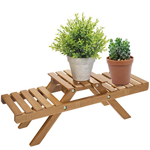 MyGift 3-Tier Beige Bamboo Plant Display Stand, Desktop Shelf Rack