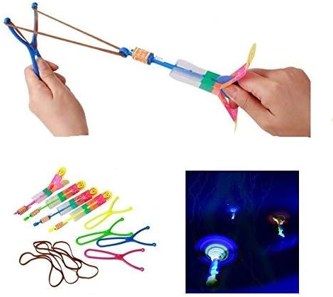 Led Lights Night Helicopter Flying Toys - Elastic Powered Sling Shot Heli. Slingshot Arrows to Flare Copter, 12 Pcs Amazing Arrow Rocket Heli Copters