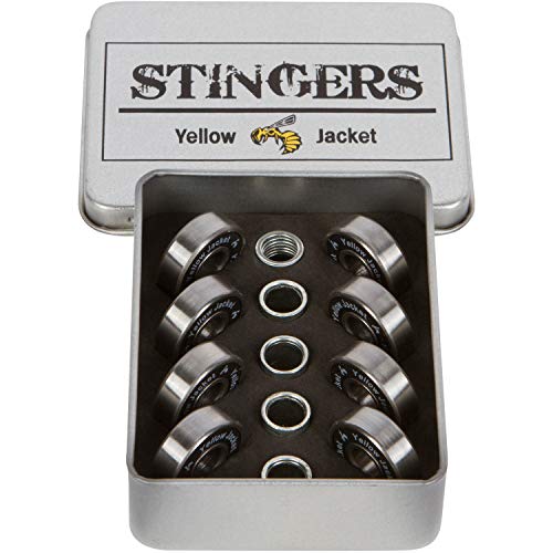 Yellow Jacket Premium Skateboard Bearings, Pro Longboard Bearings, 608, ABEC 11, Washers and Spacers, Black Mamba (Pack of 8)
