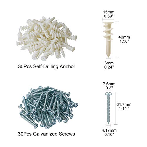 Plastic SelfDrilling Drywall Anchors, 60PCs Threaded Wall Anchors and