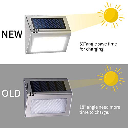 Otdair Solar Deck Lights, 3 LED Solar Step Lights Outdoor Auto On/Off Stainless Steel Solar Stair Lights Waterproof Wireless Solar Powered Lights for Fence Patio Garden Pathway - White 8 Pack