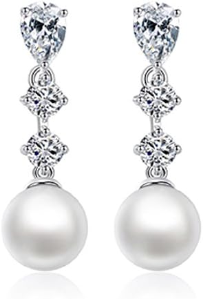 18K White Gold Plated JNA COLLECTION Fashion Simulated Pearl Drop Dangle CZ Cubic Zirconia Wedding Party Earrings