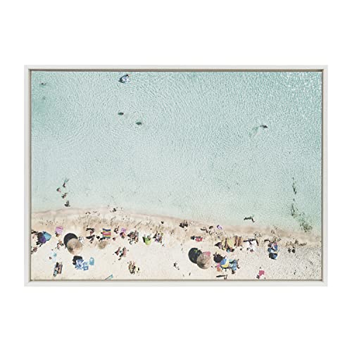 Kate and Laurel Sylvie Turquoise Beach from Above 2 Framed Canvas Wall Art by A…