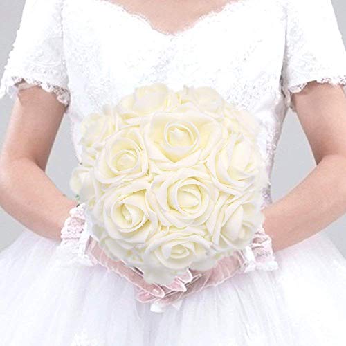 Higfra Artificial Flowers Cream Roses Real Looking Fake Roses w/Stem for DIY Wedding Bouquets Centerpieces Arrangements Party Baby Shower Home Decorations - Cream - Thumbnail 6