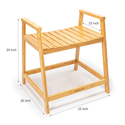 OasisSpace Bamboo Shower Bench Waterproof Shower Chair Seat Stool
