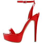 onlymakerheels Platform Stiletto High Heels for Women, Round Open Toe Ankle Strap Sexy Heeled Sandals for Wedding Party Dress