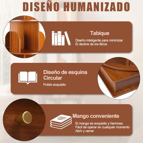 Estante Giratorio de 360 Libros, Librero Giratorio 360, Redondo de Almacenamiento de 360, Estanterías de Esquina de 5 Niveles para Espacios Pequeños, Librería Giratoria de Suelo para Dormitorio
