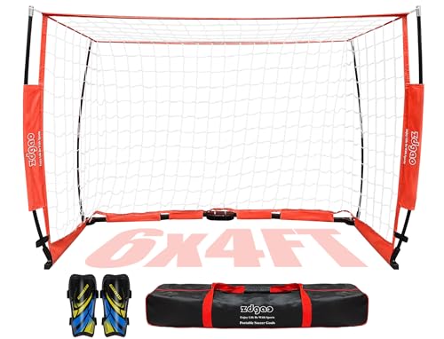 YDDS Soccer Goal for Backyard | Portable Soccer Goal Net Collapsible Metal Base | Easy Setup | Portable Net for All Ages| 1 Pair Shin Guards+ 1 Goal + 1 Carry Bag | Size 6x4FT or 12x6F
