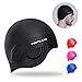 TOPLUS Swim Cap Women, Swimming Cap Waterproof Unisex Swimming Caps for Women and Swimming Cap for Men Silicone No-Slip - Dark Black