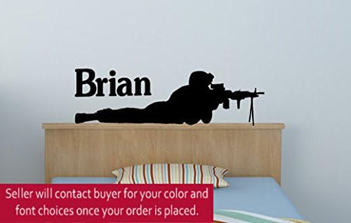 Soldier Wall Decal Boys Name Sticker Military Decal Teen Boys Room Personalized Vinyl Wal Decal Army Marine Decal (12 X 36 inches)