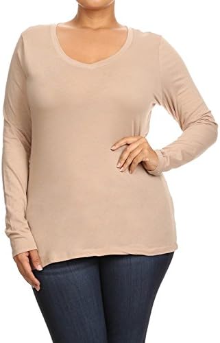 Bubble B Women's Juniors Plus Size Basic V-neck Long Sleeve Shirt Taupe 1X