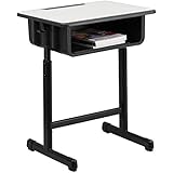 Flash Furniture Student Desk with Grey Top and Adjustable Height Black Pedestal Frame,Black, Natural