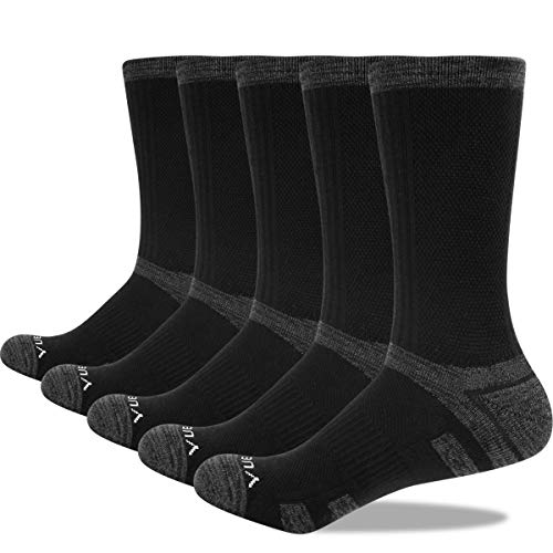 YUEDGE Men's Breathable Cotton Terry Cushion Crew Athletic Hiking Socks