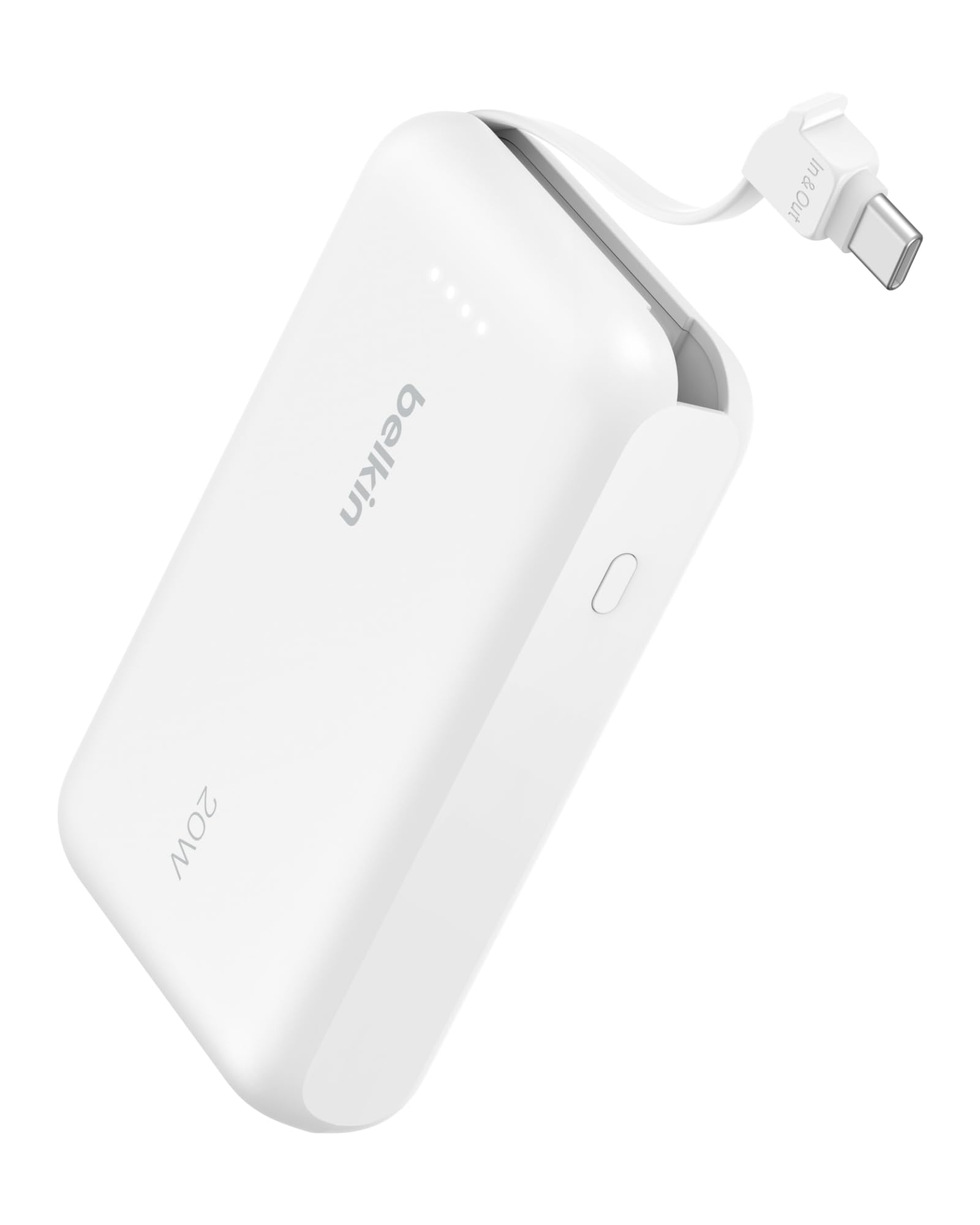 Belkin Portable Charger Power Bank USB C, 10000 mAh w/Integrated Cable, 20W Fast Charge USB-C Power Delivery, iPhone Charger, Apple iPhone 17, Air, Pro, Pro Max, iPad, Samsung Galaxy S25 - White Image