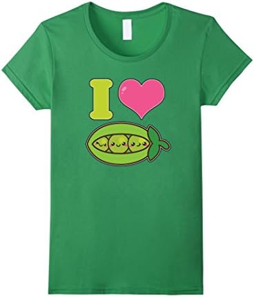 Womens Cute I Heart Love Peas Food Humor Kawaii T-Shirt Small Grass