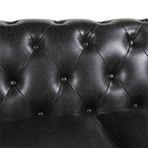 Jennifer Taylor Home Winston Leather Tufted Chesterfield Sofa Vintage