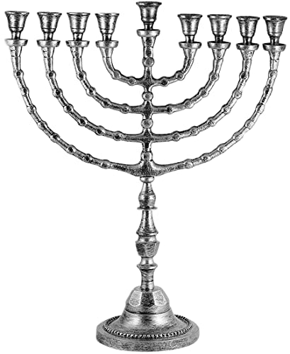 Zion Judaica Extra große traditionelle Chanukah-Menora mit Kerzen oder Ölbechern, antik aussehender Chanukka-Minorah, für Shul, Synago, Tempel, 53,3 cm hoch