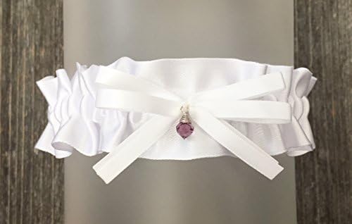 Amethyst Heirloom Grooms Birthstone White Satin February Charm Embellished Wedding Bridal Keepsake Garter