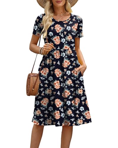 COSSEN Women's Summer Midi Dress Navy Blue Print XX-Large Crew Neck at Amazon