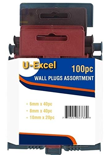 Wall Plugs - Raw Plugs. DIY Hardware, Screw Fasteners and Anchors. Contract Wallplug for Plasterboard, Masonry, Brick, Concrete, Solid Wall Plug Fixings. (MIXED PLUGS - 100 PACK)