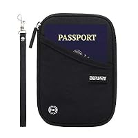 DEFWAY Passport Wallet RFID Blocking Travel Wallet with Removable Wristlet Strap